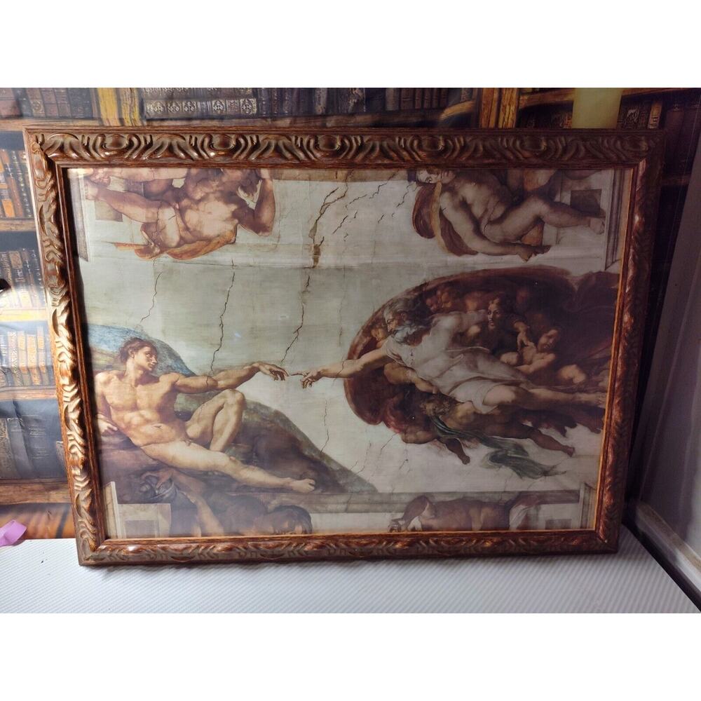 The Creation of Adam Painting Art Print (Framed)